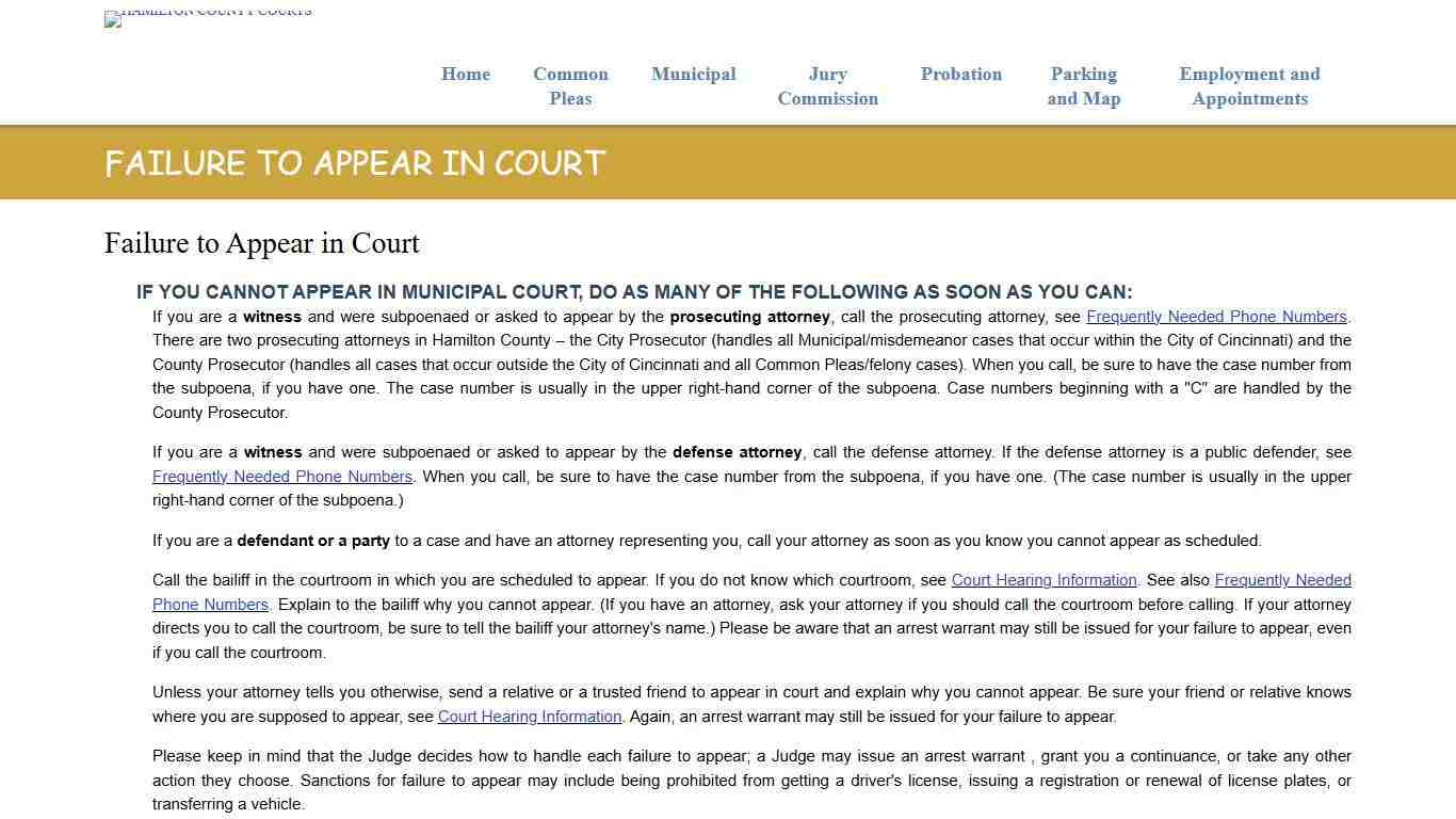 Failure to Appear in Court Hamilton County Courts