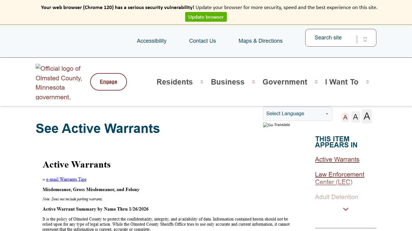 See Active Warrants Olmsted County, MN