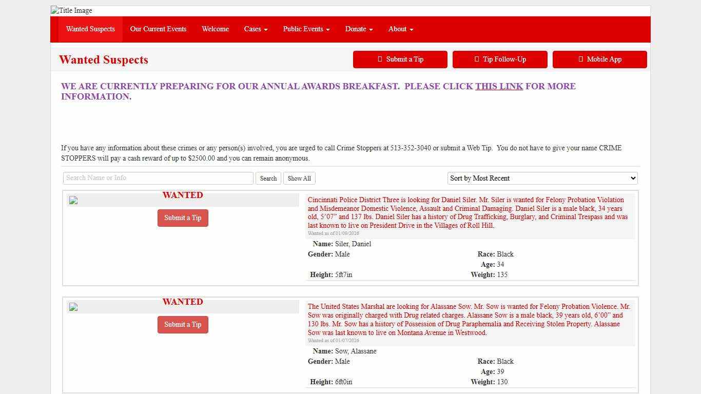 Wanted Suspects - Greater Cincinnati / N. Kentucky Crime Stoppers