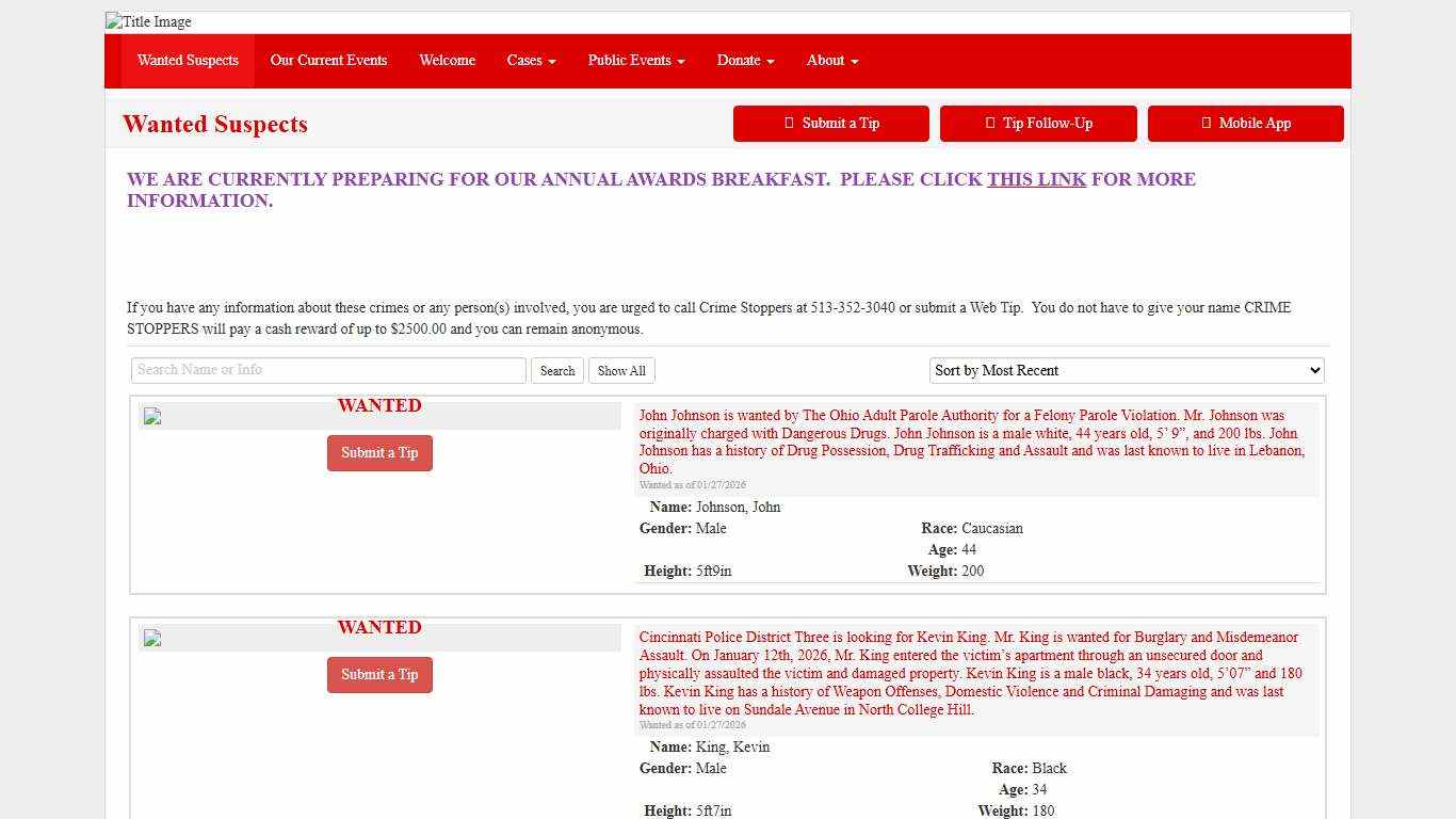 Wanted Suspects - Greater Cincinnati / N. Kentucky Crime Stoppers